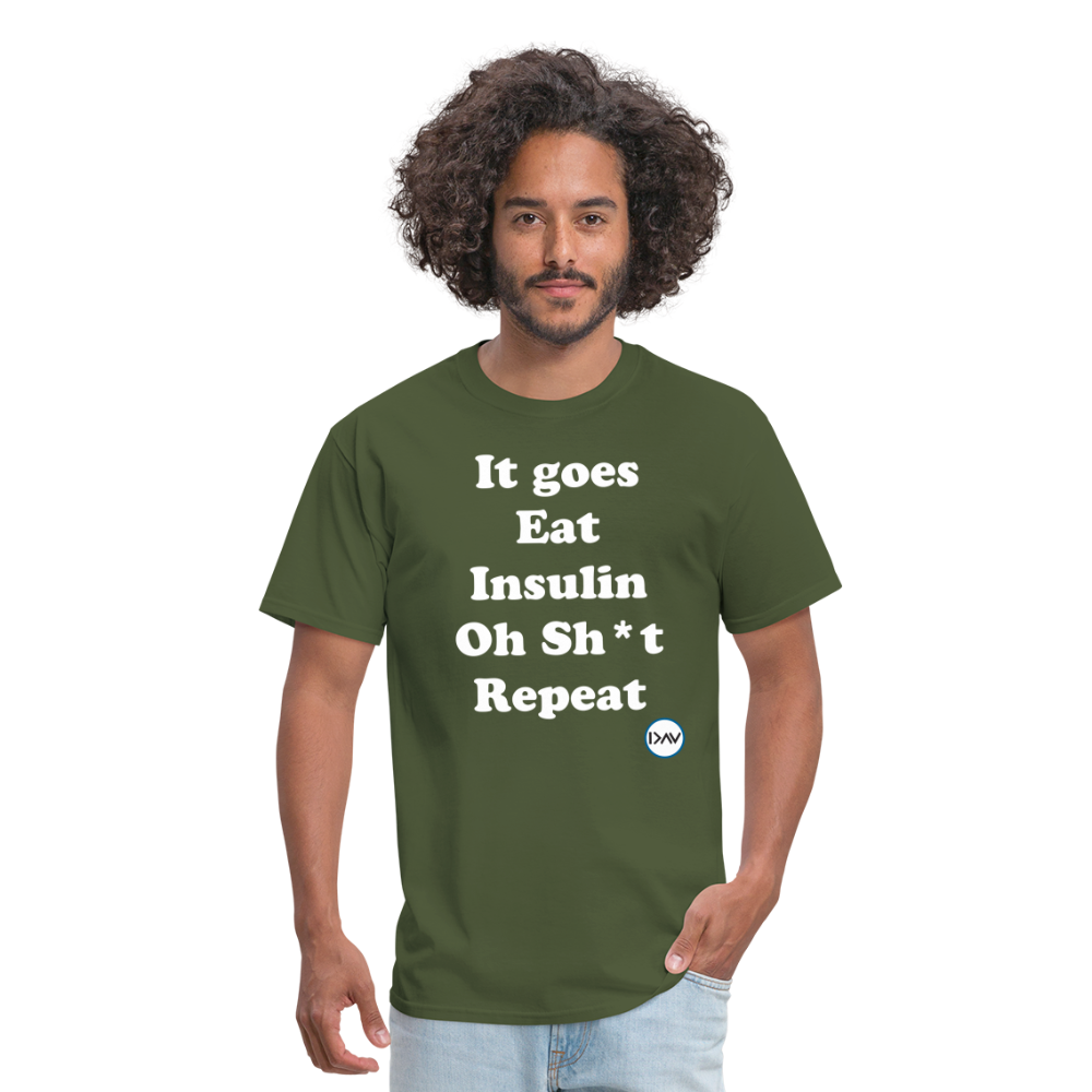 It goes Eat Insulin Oh Sh*t Repeat Parody Unisex Classic T-Shirt - military green