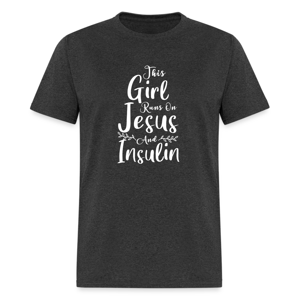 This Girl Runs On Jesus And Insulin Diabetes Awareness Unisex Classic T-Shirt - heather black