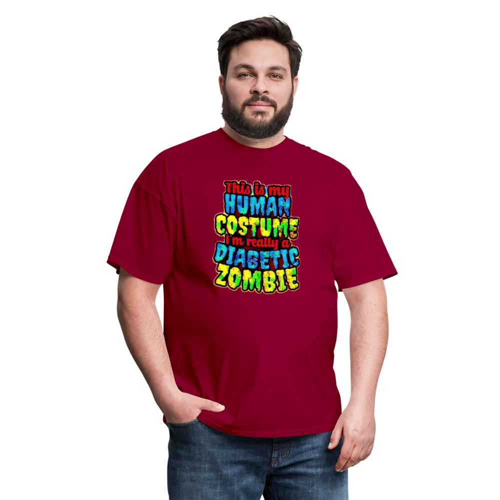 Human Costume Diabetic Zombie T-Shirt Halloween Humor : Unisex Tee Shirt - dark red