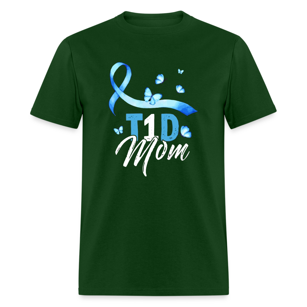 T1D Mom Blue Diabetes Ribbon Awareness Unisex Classic T-Shirt - forest green