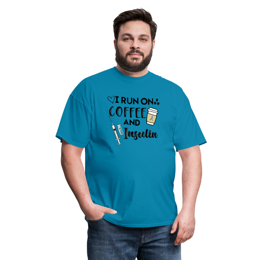 I Run On Coffee & Insulin Adult Unisex Softstyle T-Shirt - turquoise