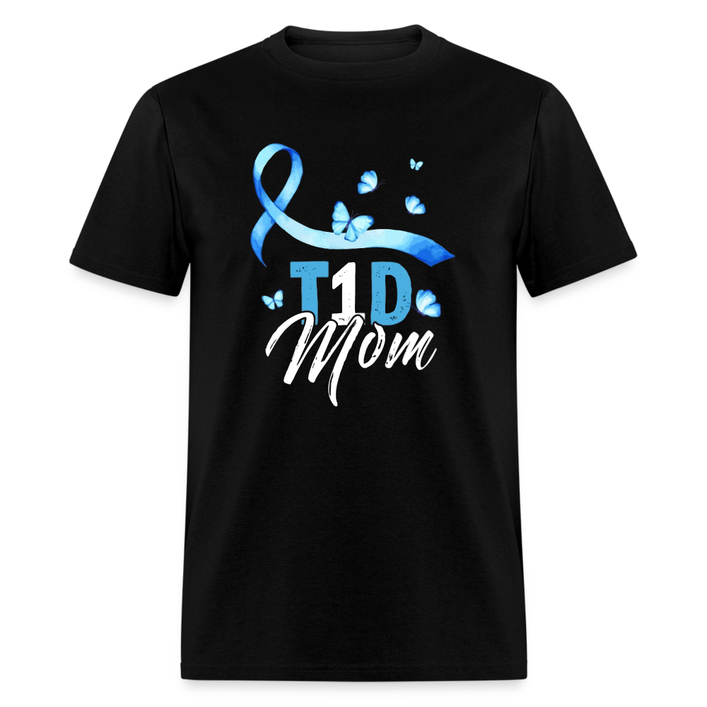 T1D Mom Blue Diabetes Ribbon Awareness Unisex Classic T-Shirt - black