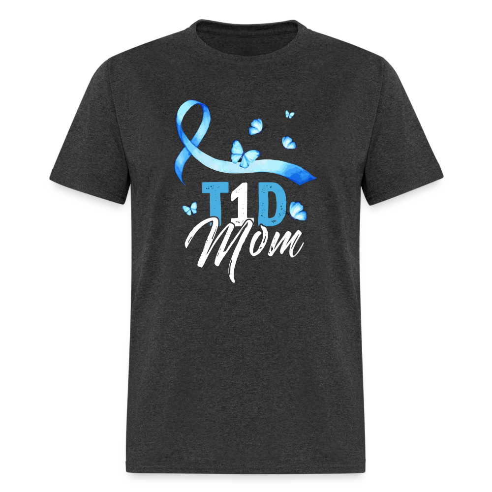 T1D Mom Blue Diabetes Ribbon Awareness Unisex Classic T-Shirt - heather black