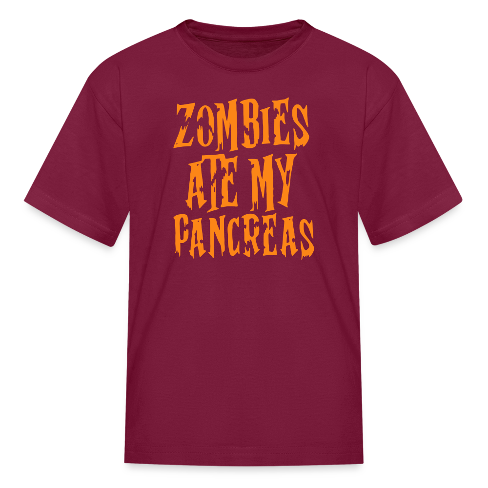 Zombies Ate My Pancreas Halloween Kids' T-Shirt - burgundy