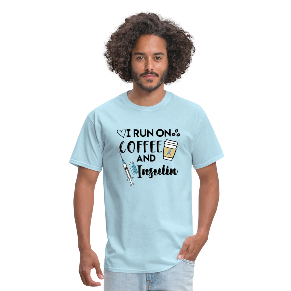 I Run On Coffee & Insulin Adult Unisex Softstyle T-Shirt - powder blue