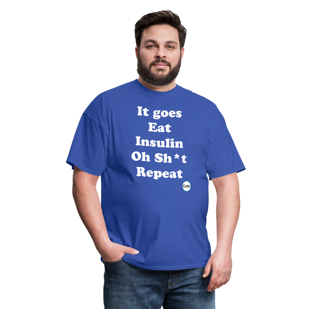 It goes Eat Insulin Oh Sh*t Repeat Parody Unisex Classic T-Shirt - royal blue