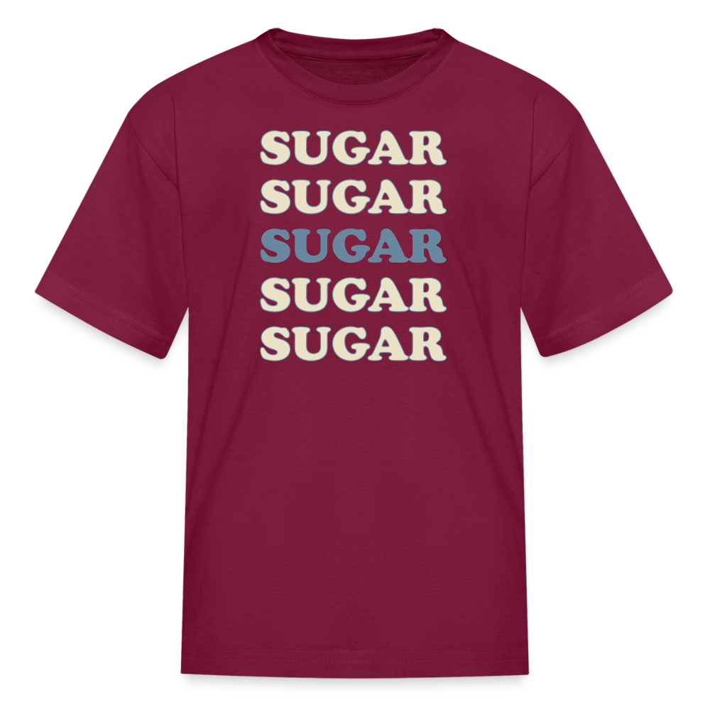 Hey Sugar Sugar Type 1 diabetes humor kids T-shirt in burgundy