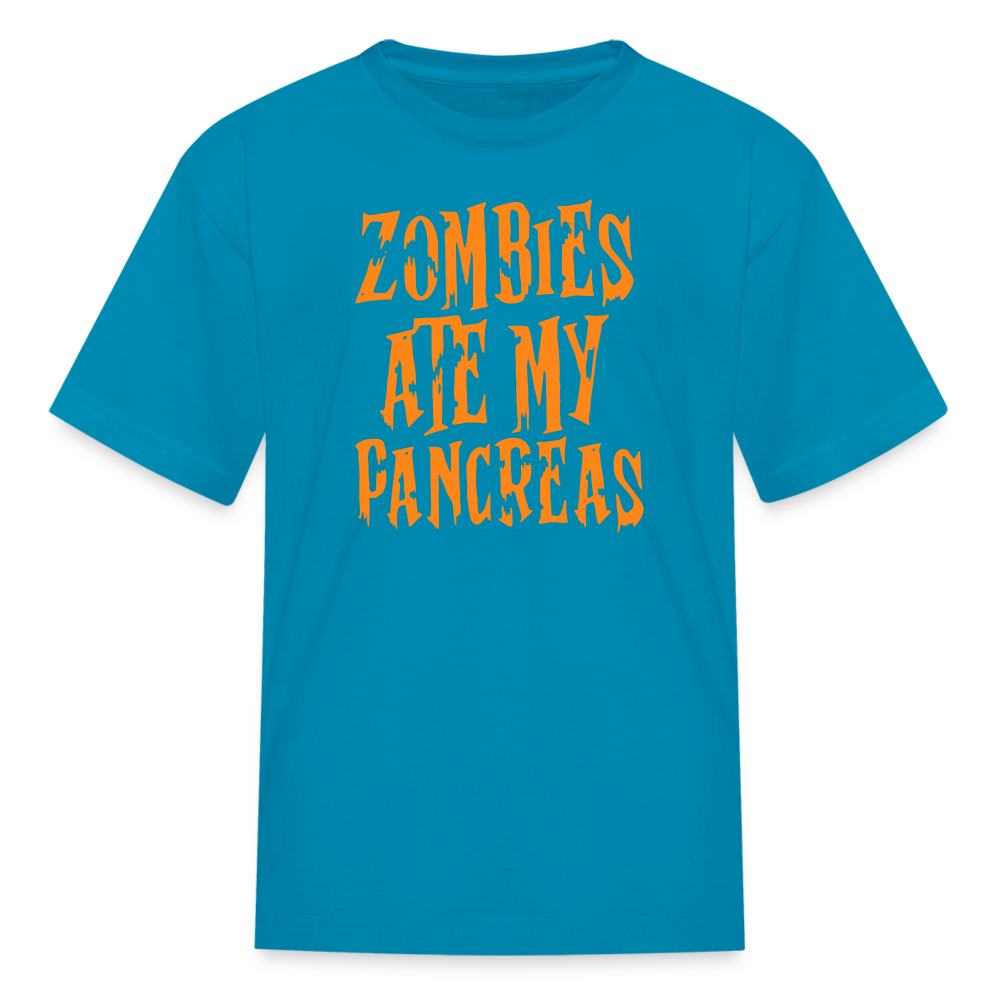 Zombies Ate My Pancreas Halloween Kids' T-Shirt - turquoise