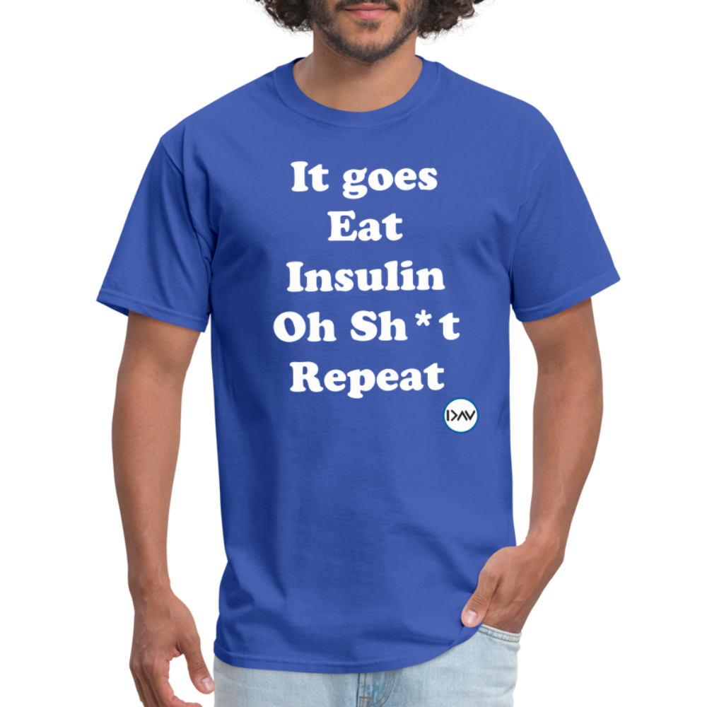It goes Eat Insulin Oh Sh*t Repeat Parody Unisex Classic T-Shirt - royal blue
