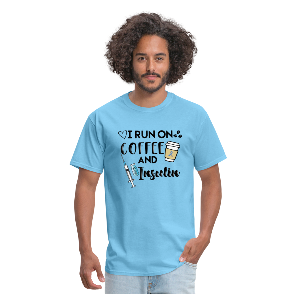 I Run On Coffee & Insulin Adult Unisex Softstyle T-Shirt - aquatic blue