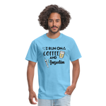 I Run On Coffee & Insulin Adult Unisex Softstyle T-Shirt - aquatic blue