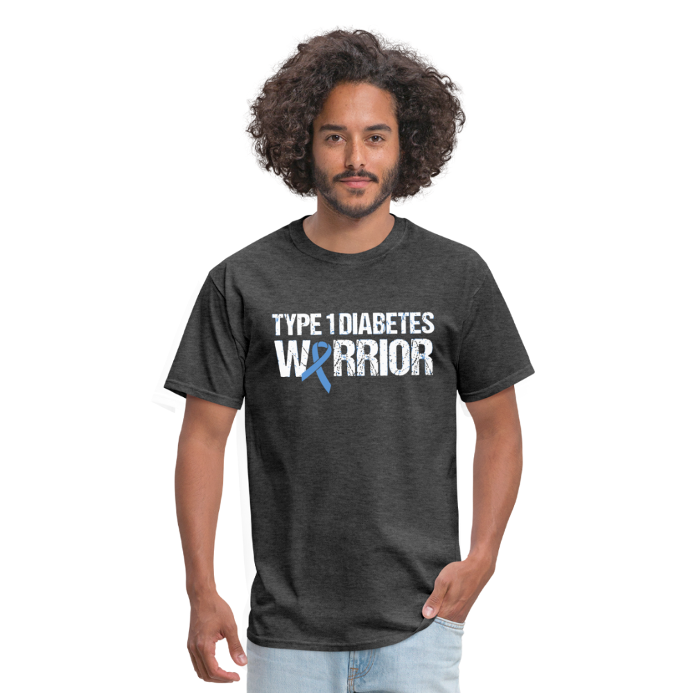 Type 1 Diabetes Warrior Blue Ribbon Pride T-Shirt - heather black