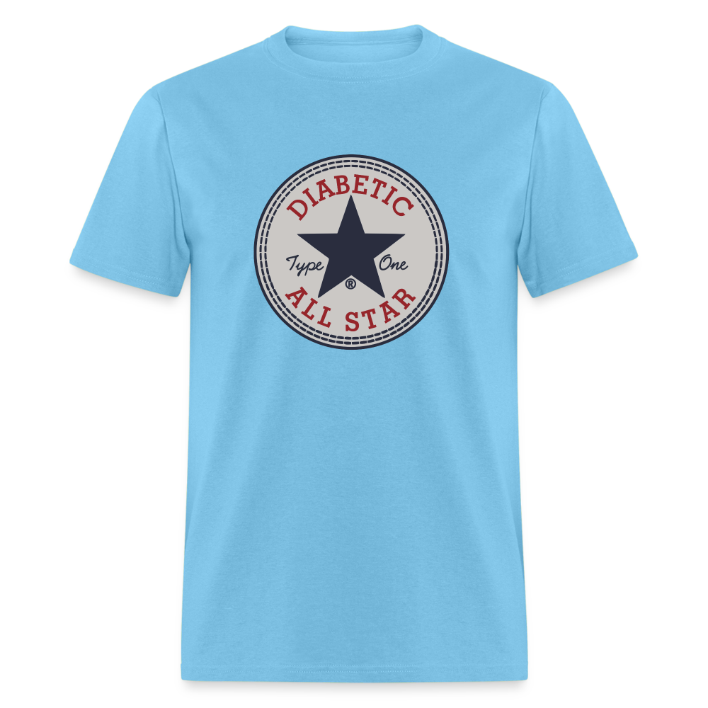 Type 1 All-Star Diabetic Morale Adult Unisex Ringspun Cotton T-Shirt - aquatic blue