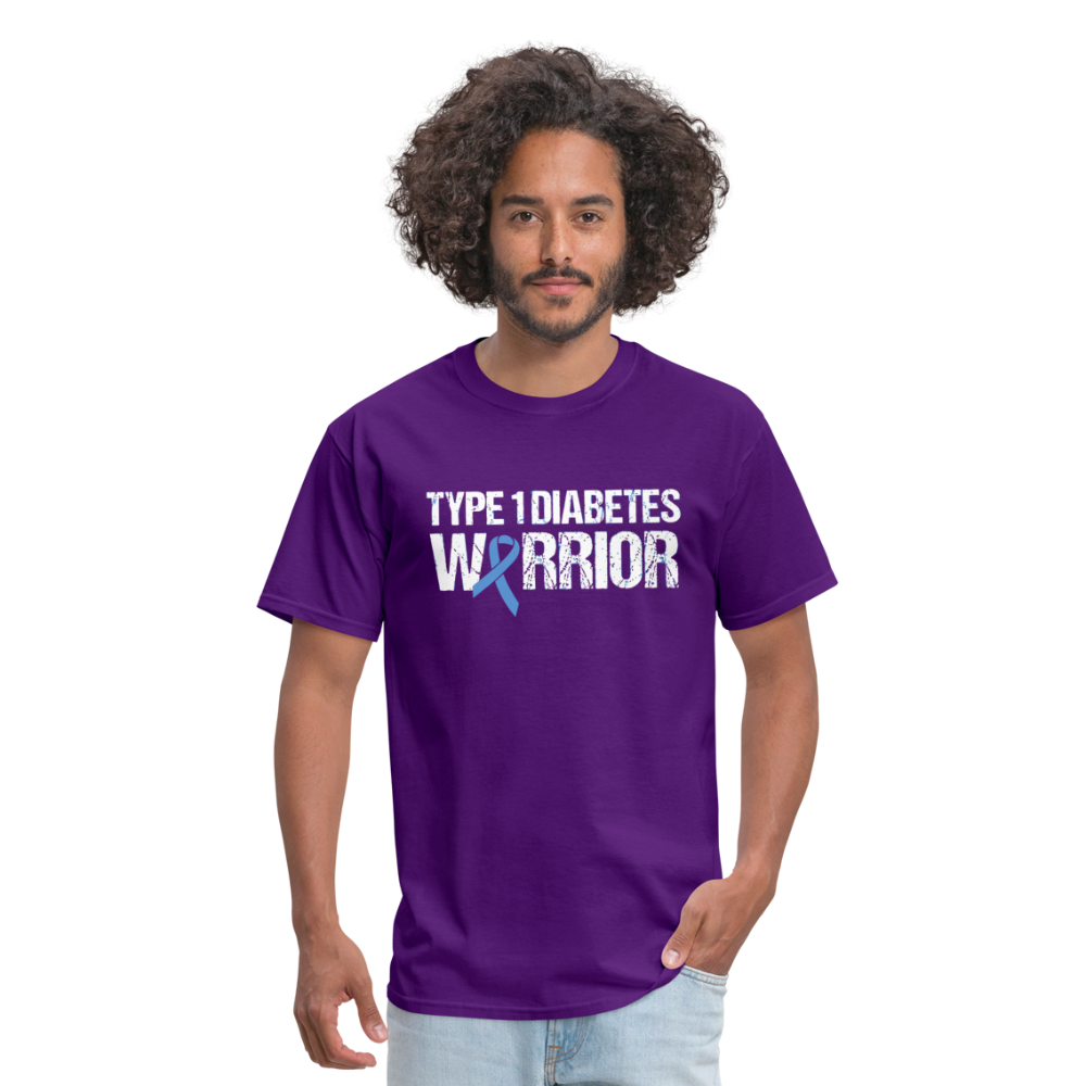 Type 1 Diabetes Warrior Blue Ribbon Pride T-Shirt - purple