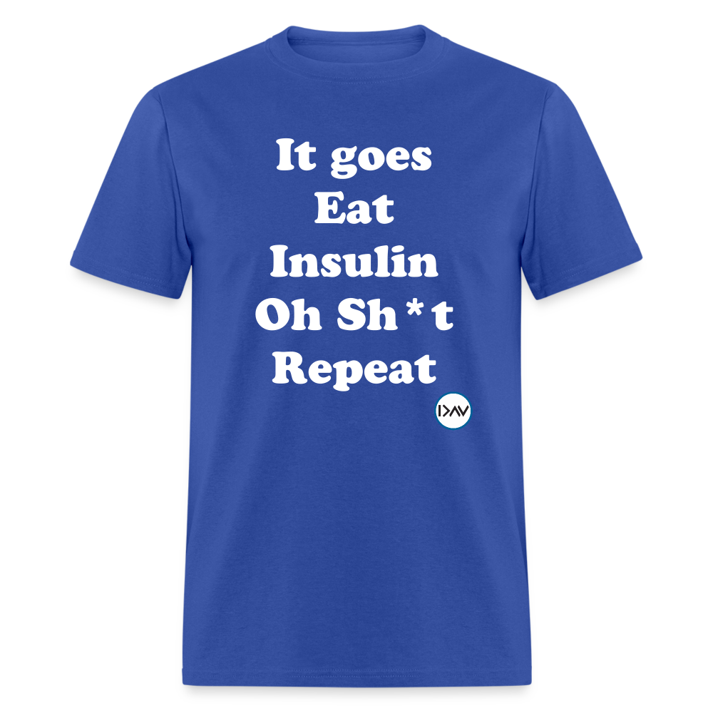 It goes Eat Insulin Oh Sh*t Repeat Parody Unisex Classic T-Shirt - royal blue