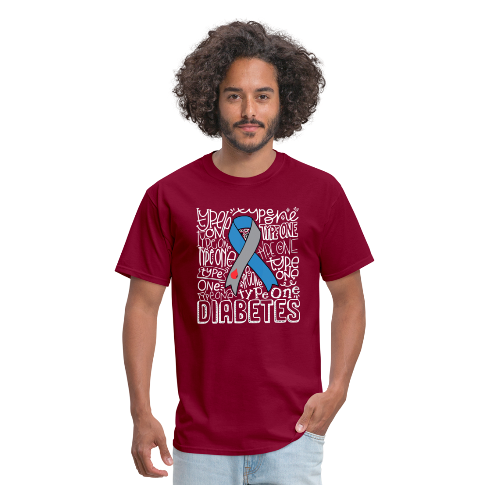 Diabetes Awareness Ribbon Word Art Artwork Unisex Softyle T-Shirt - burgundy