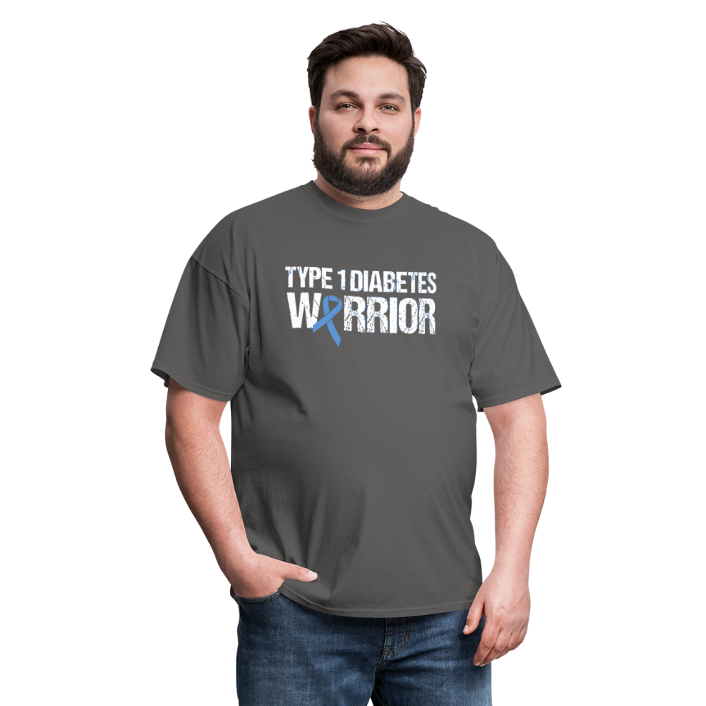 Type 1 Diabetes Warrior Blue Ribbon Pride T-Shirt - charcoal