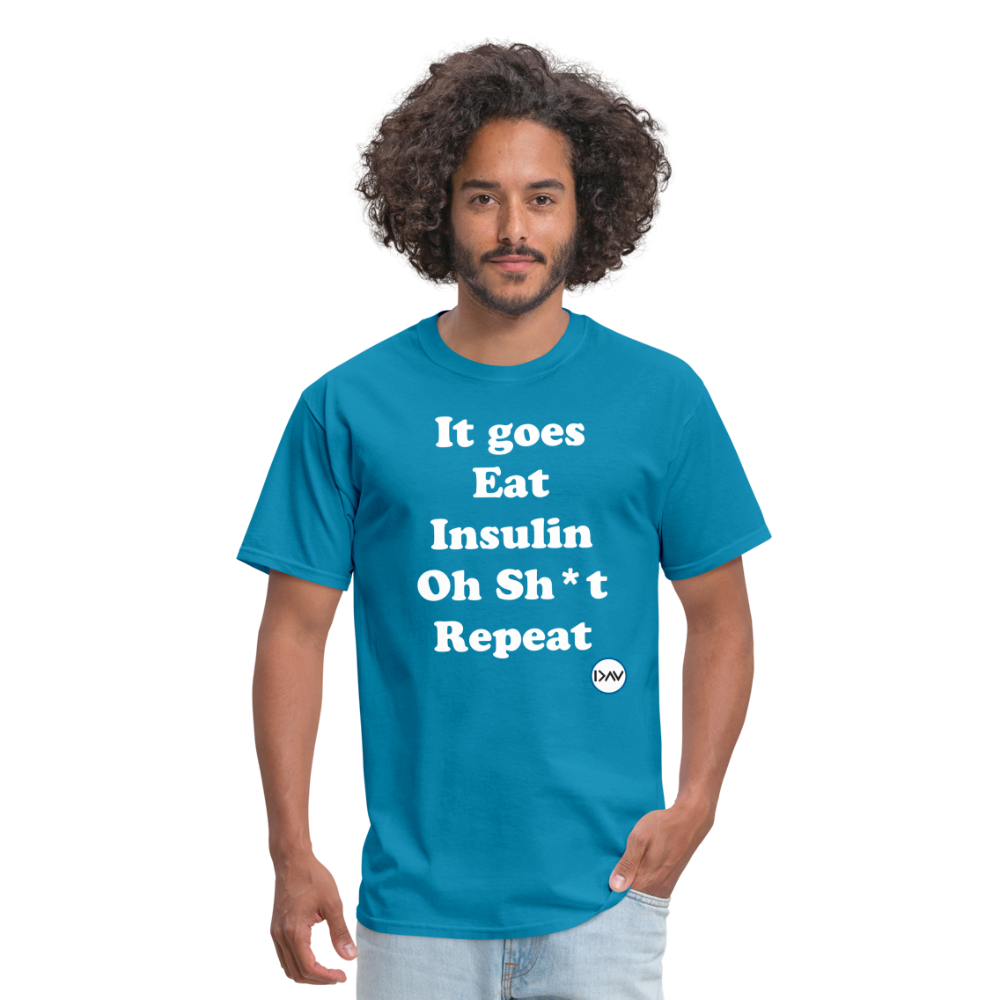 It goes Eat Insulin Oh Sh*t Repeat Parody Unisex Classic T-Shirt - turquoise