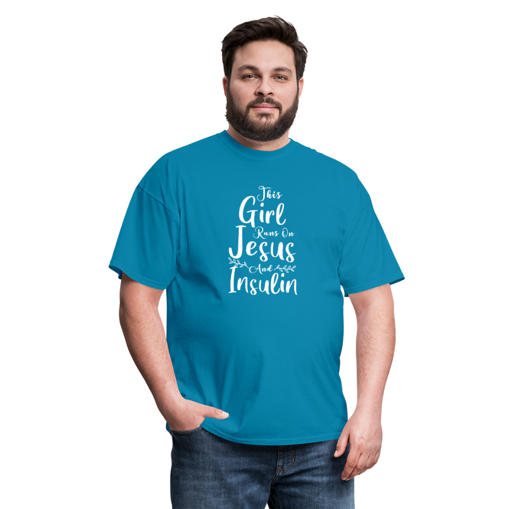 This Girl Runs On Jesus And Insulin Diabetes Awareness Unisex Classic T-Shirt - turquoise