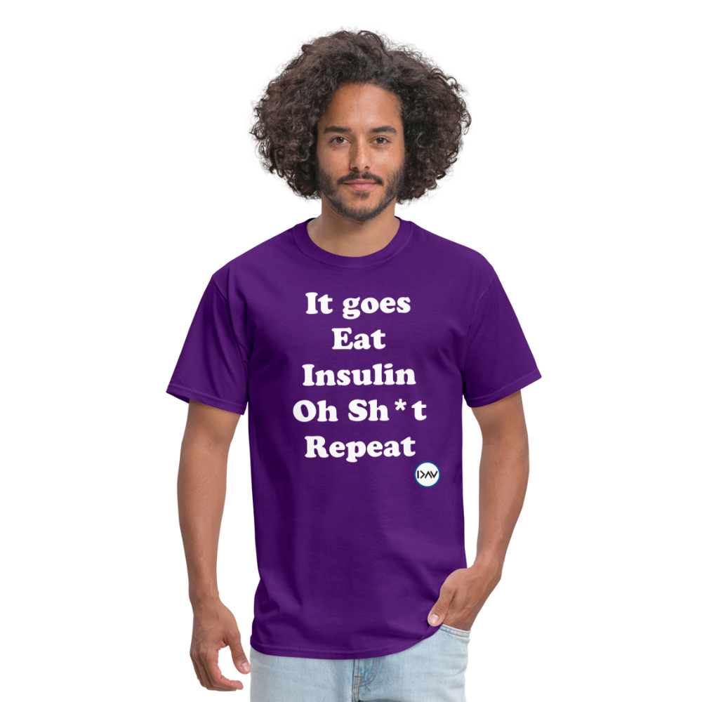 It goes Eat Insulin Oh Sh*t Repeat Parody Unisex Classic T-Shirt - purple
