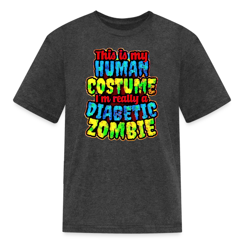 Diabetic zombie Halloween Type 1 diabetes kids T-shirt in heather black