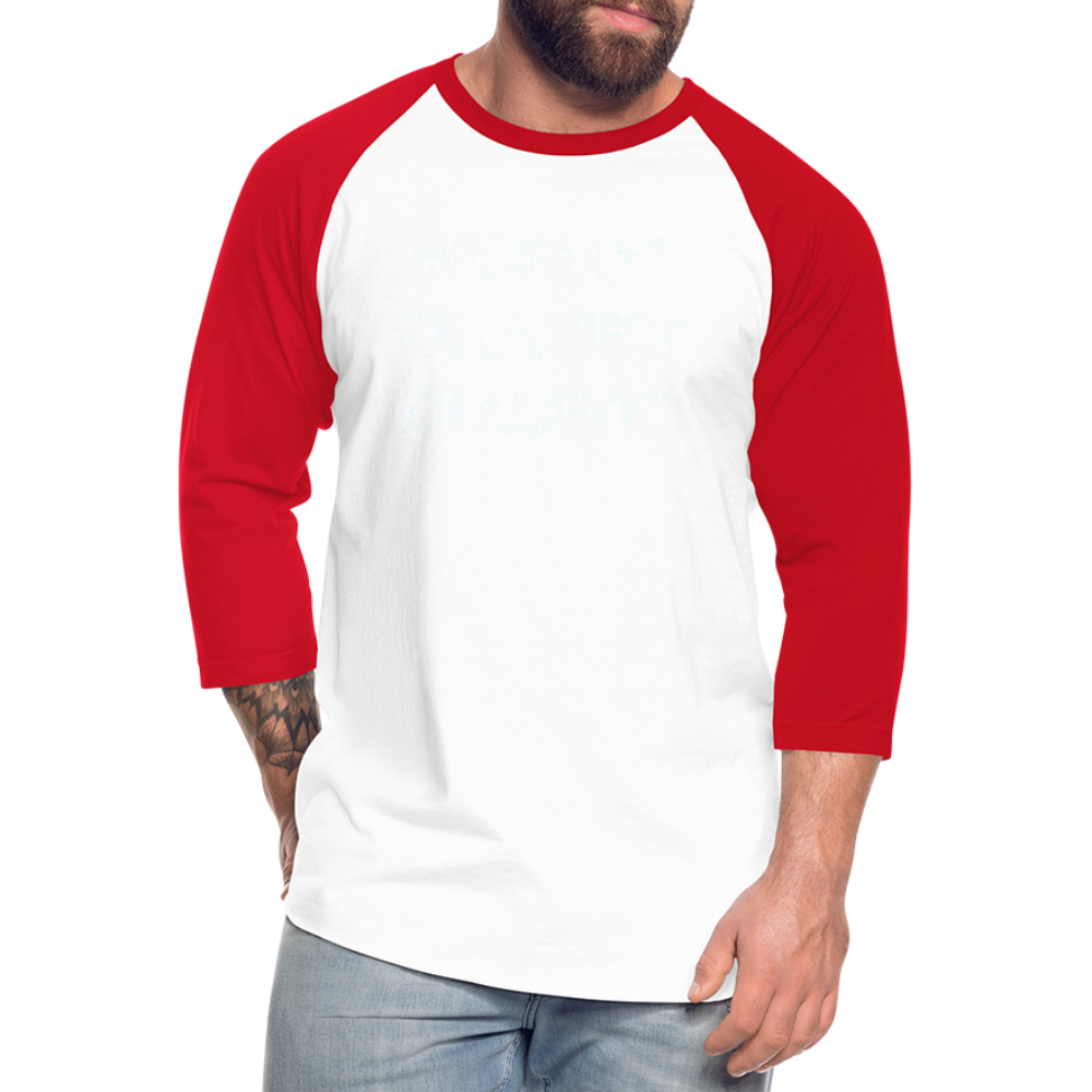 Worlds Okayest Diabetic Humor Premium Softstyle Unisex Raglan Baseball T-Shirt - white/red