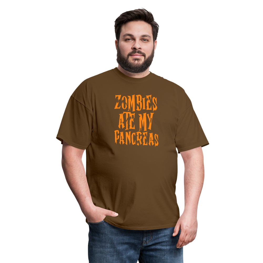 Zombies Ate My Pancreas Diabetic Humor Adult T-Shirt - brown