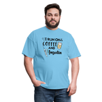 I Run On Coffee & Insulin Adult Unisex Softstyle T-Shirt - aquatic blue