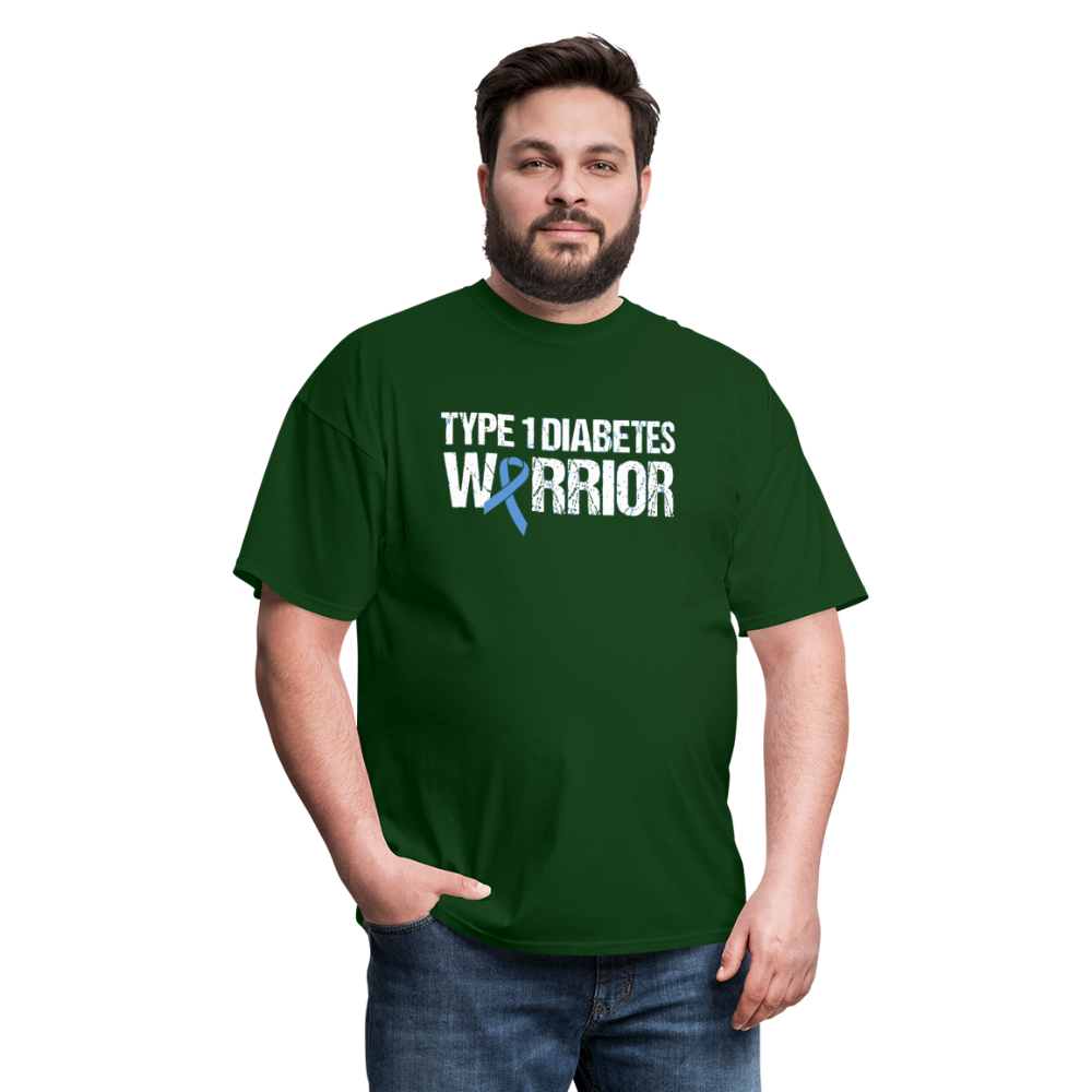 Type 1 Diabetes Warrior Blue Ribbon Pride T-Shirt - forest green