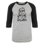 This Girl Runs On Jesus And Insulin Premium Raglan 3/4 Sleeve T-shirt - heather gray/black