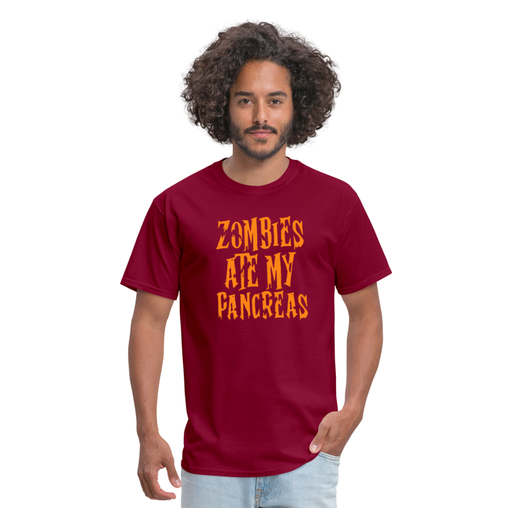 Zombies Ate My Pancreas Diabetic Humor Adult T-Shirt - burgundy