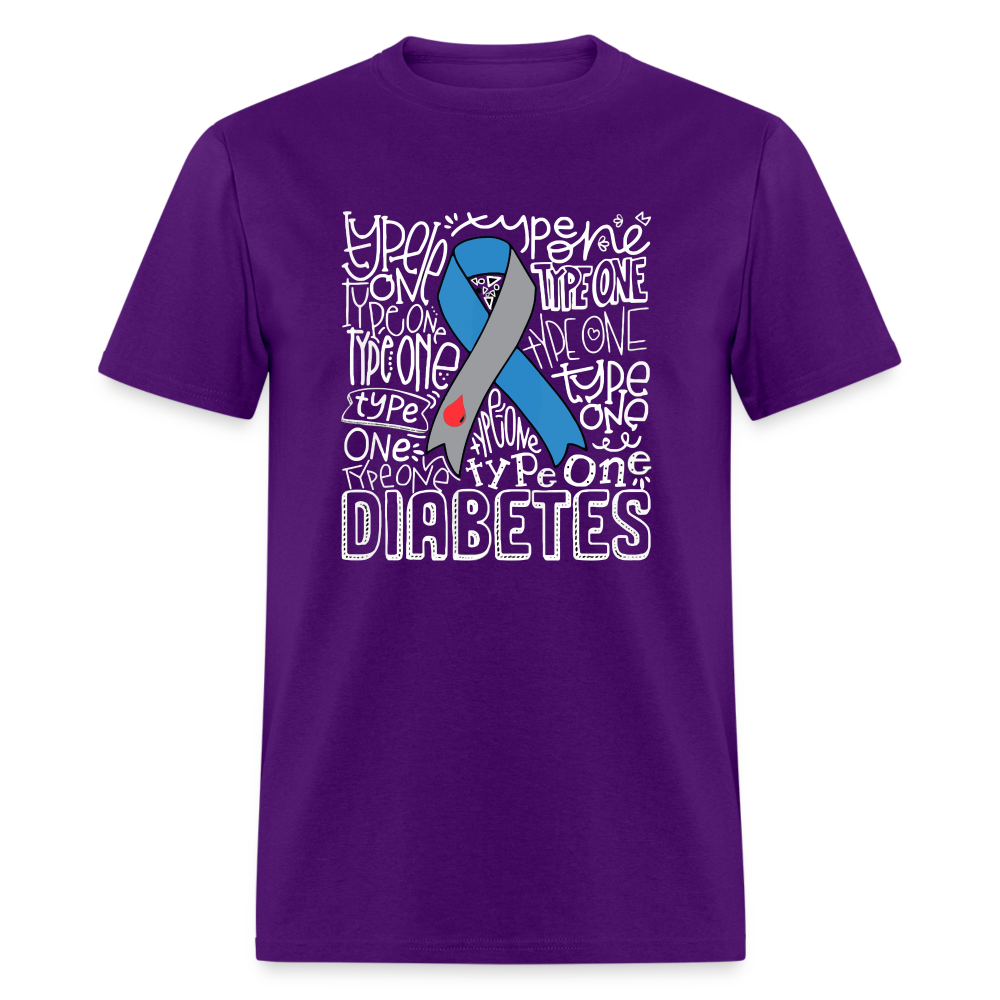 Diabetes Awareness Ribbon Word Art Artwork Unisex Softyle T-Shirt - purple