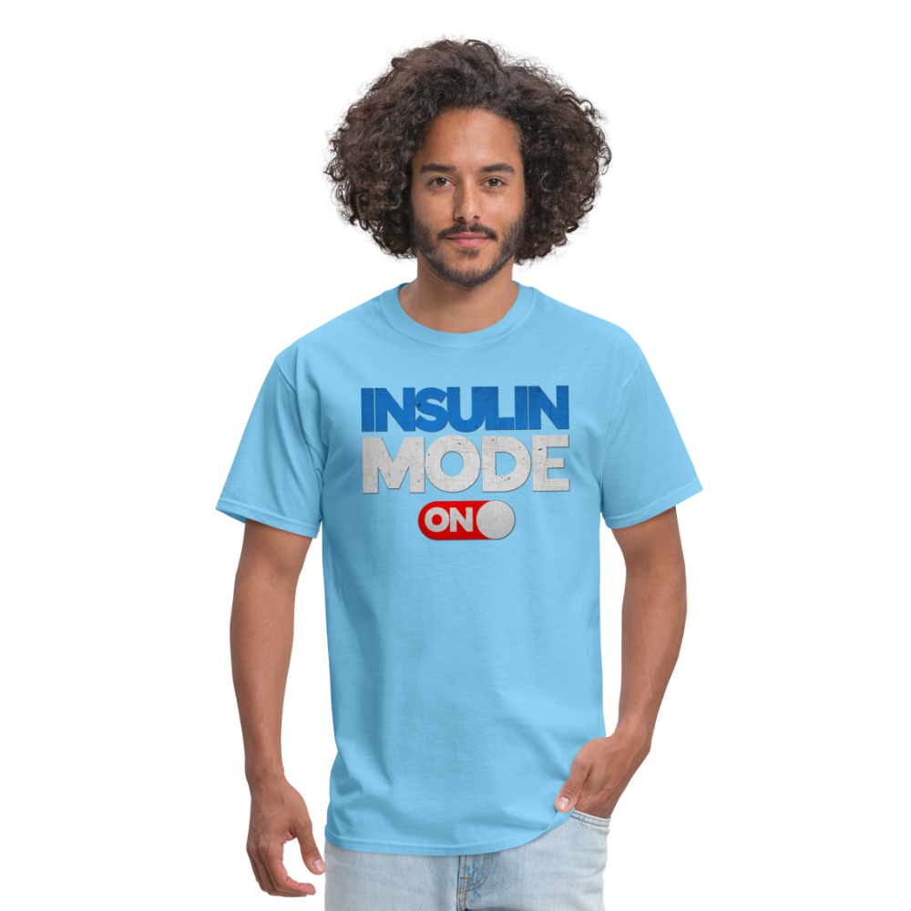 Insulin Mode "ON" Adult Diabetic Humor Unisex T-Shirt - aquatic blue