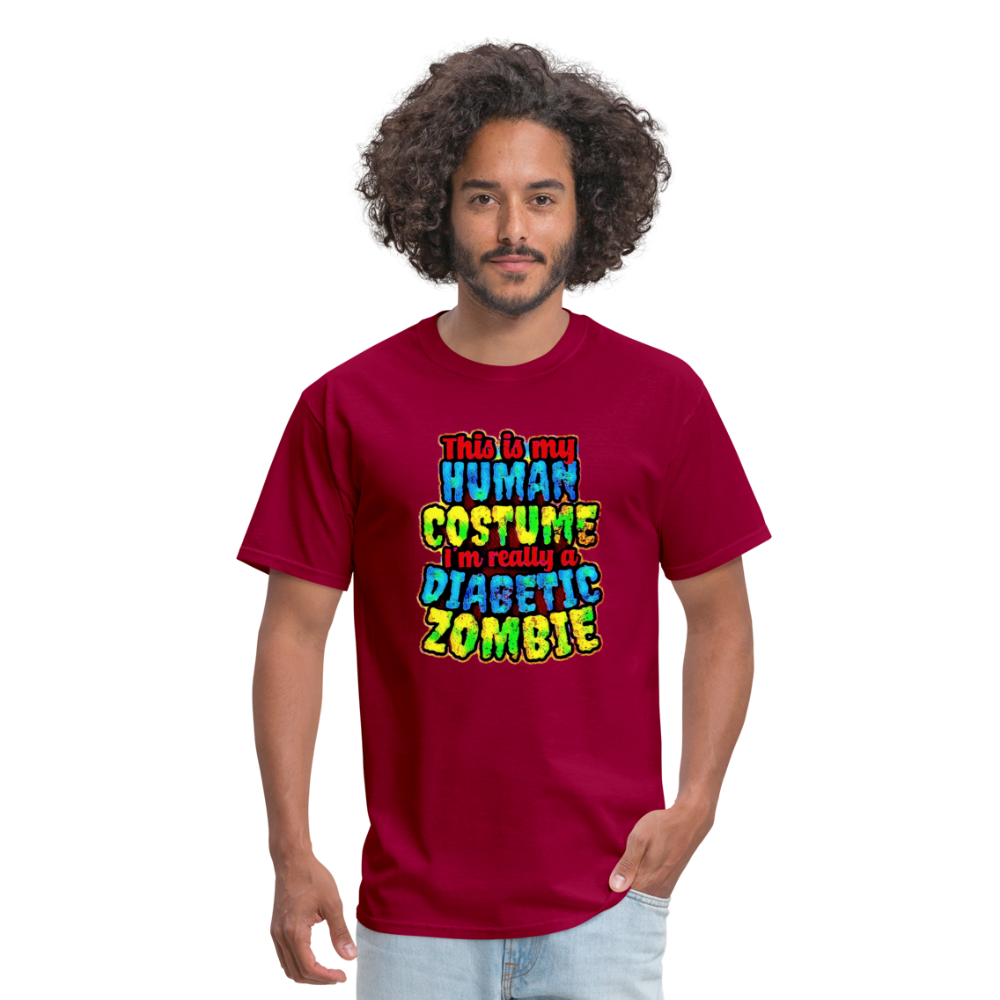 Human Costume Diabetic Zombie T-Shirt Halloween Humor : Unisex Tee Shirt - dark red