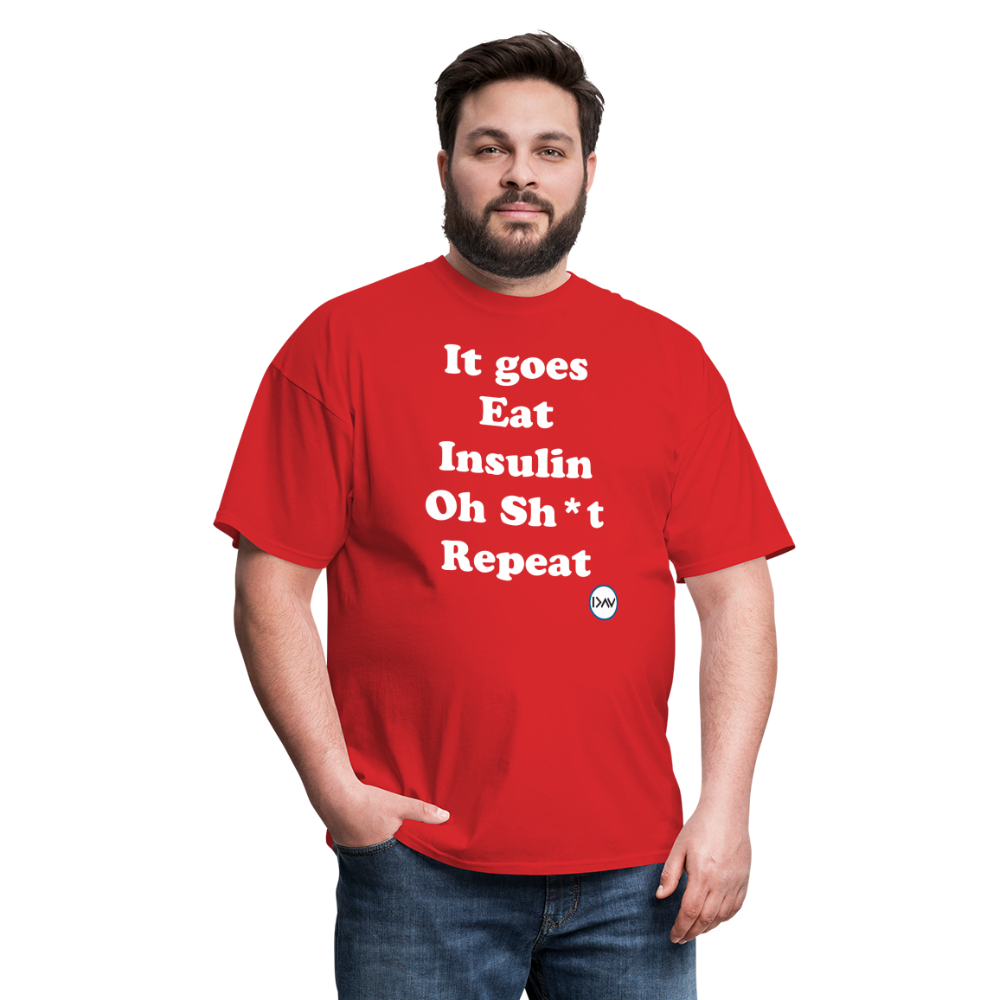 It goes Eat Insulin Oh Sh*t Repeat Parody Unisex Classic T-Shirt - red