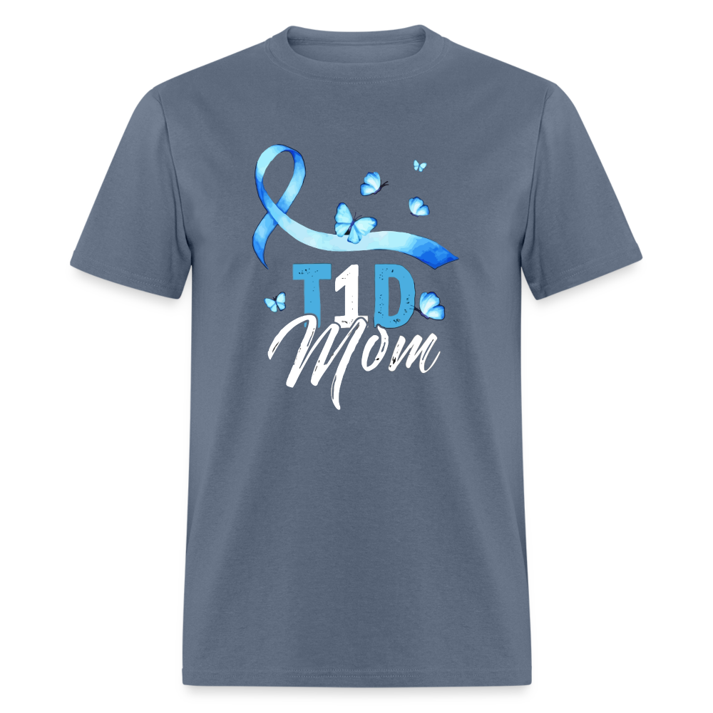 T1D Mom Blue Diabetes Ribbon Awareness Unisex Classic T-Shirt - denim