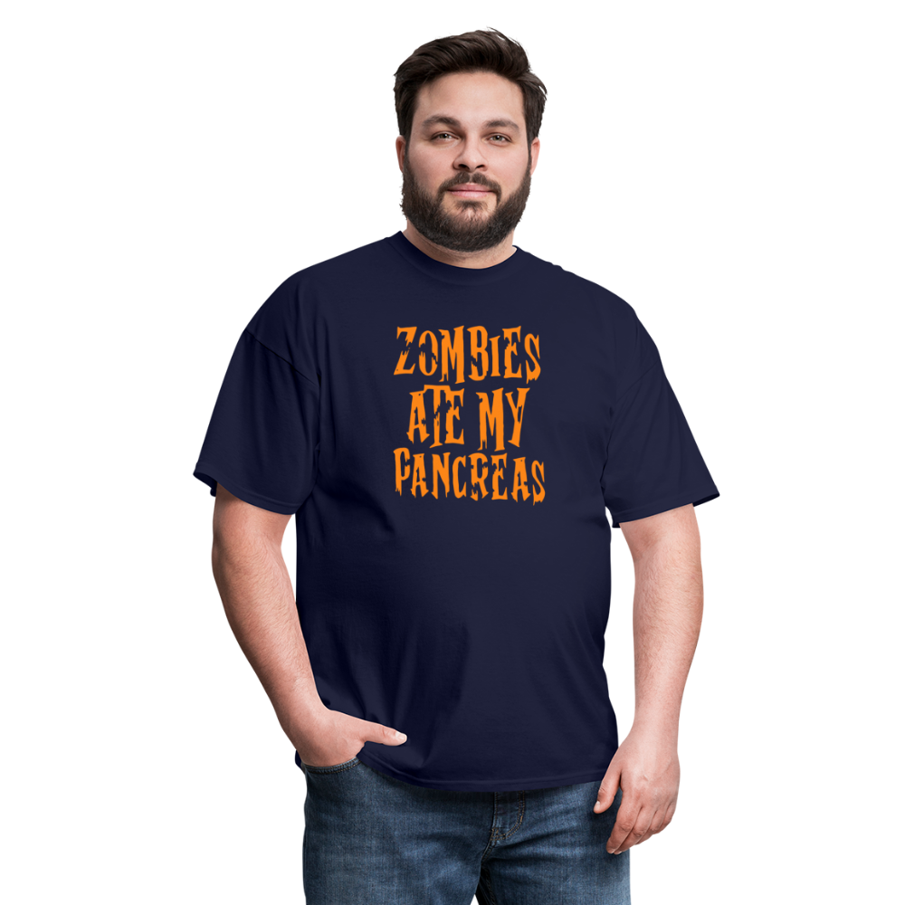 Zombies Ate My Pancreas Diabetic Humor Adult T-Shirt - navy