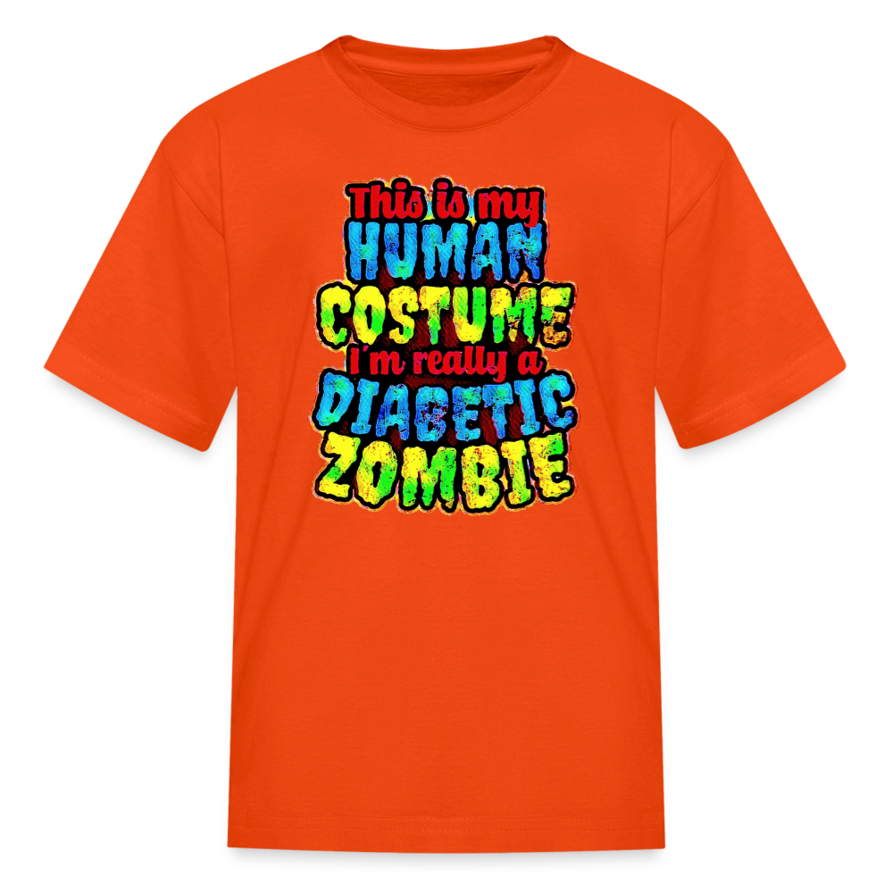 Human Costume & Diabetic Zombie Halloween Funny Kids Youth T-Shirt - orange