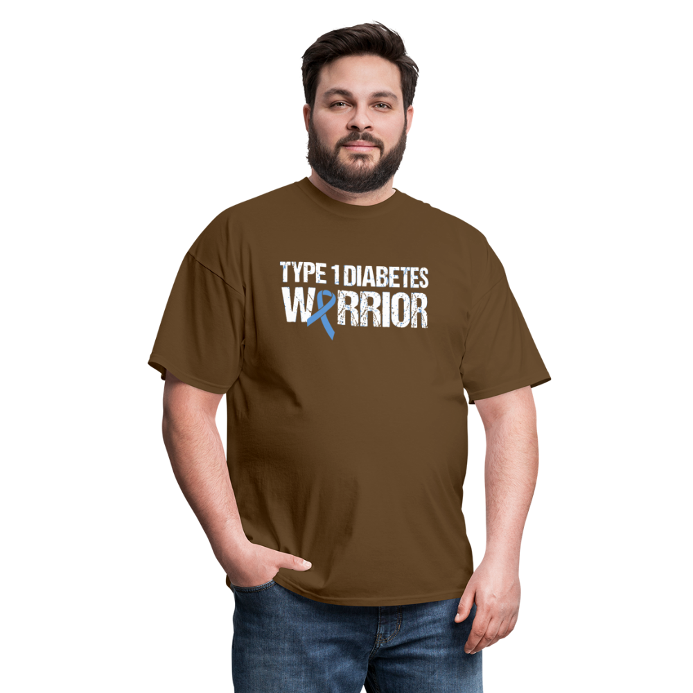 Type 1 Diabetes Warrior Blue Ribbon Pride T-Shirt - brown