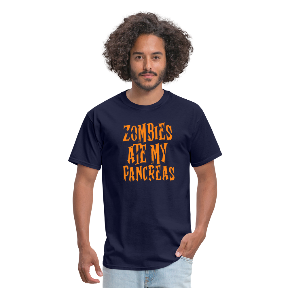 Zombies Ate My Pancreas Diabetic Humor Adult T-Shirt - navy