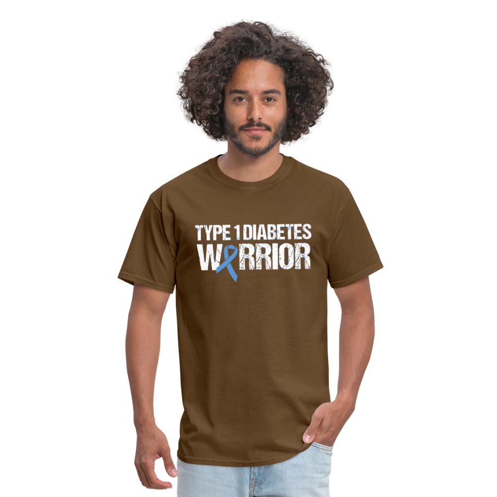 Type 1 Diabetes Warrior Blue Ribbon Pride T-Shirt - brown