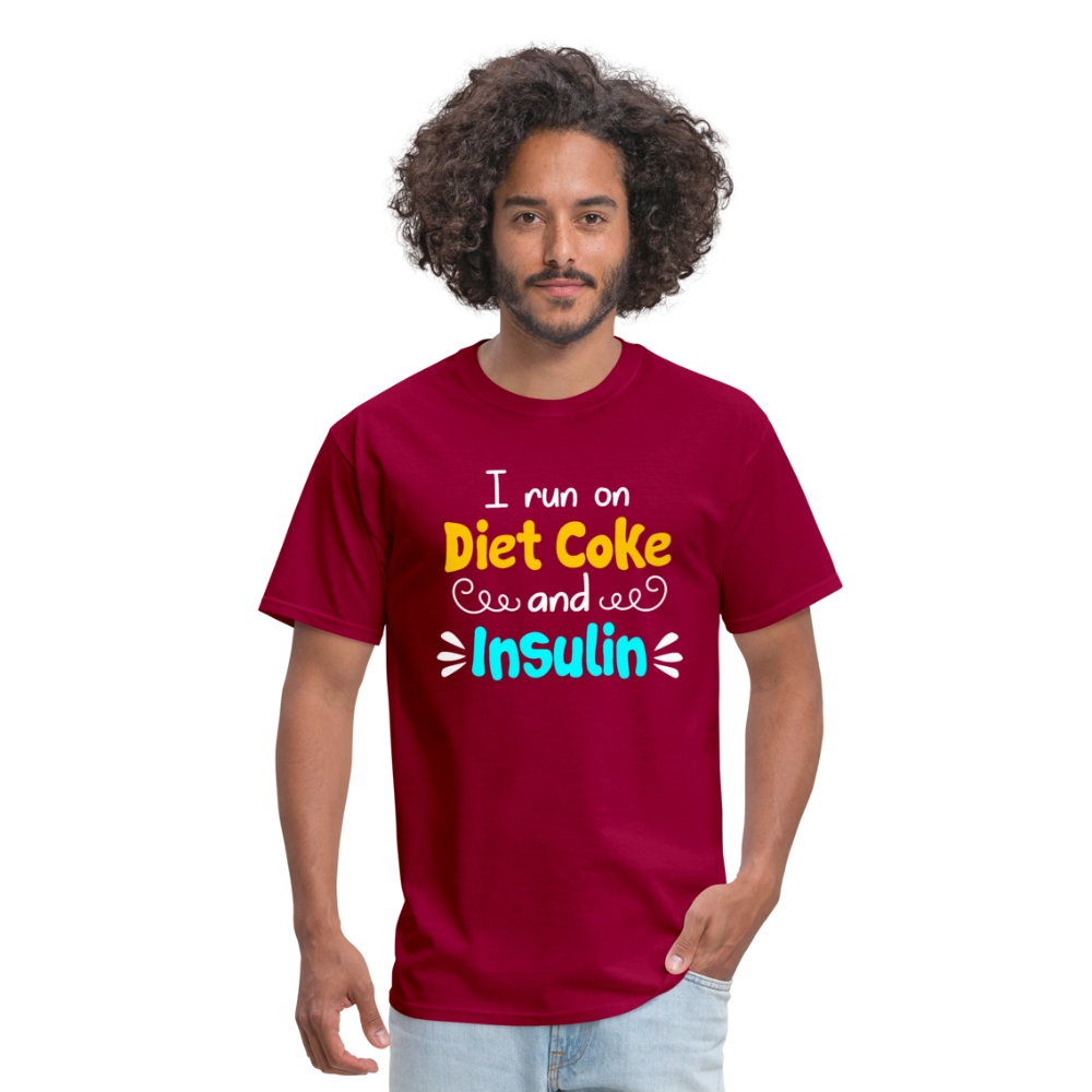 I Run On Diet Coke And Insulin Adult Funny Diabetes Awareness Unisex T-Shirt - dark red