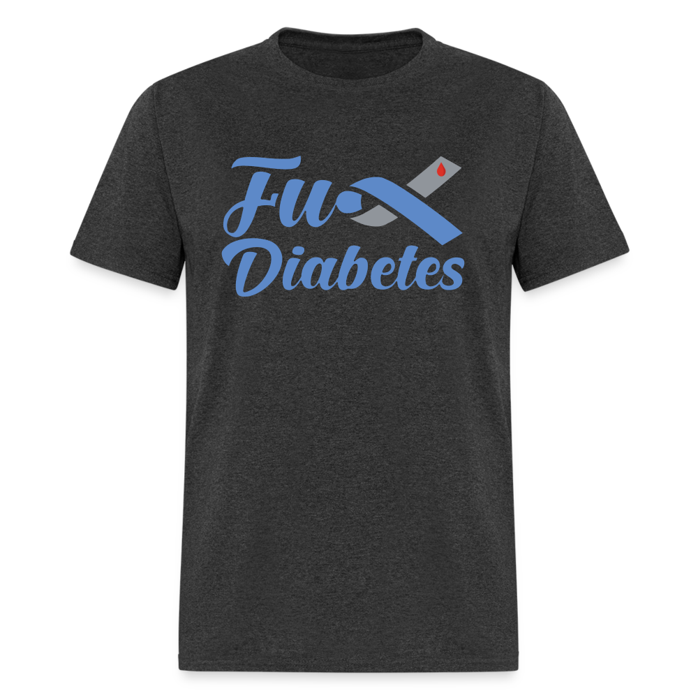 Fu*K Diabetes Blue Ribbon Diabetic Awareness Unisex T-Shirt - heather black