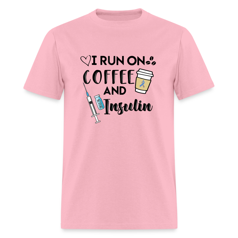 I Run On Coffee & Insulin Adult Unisex Softstyle T-Shirt - pink