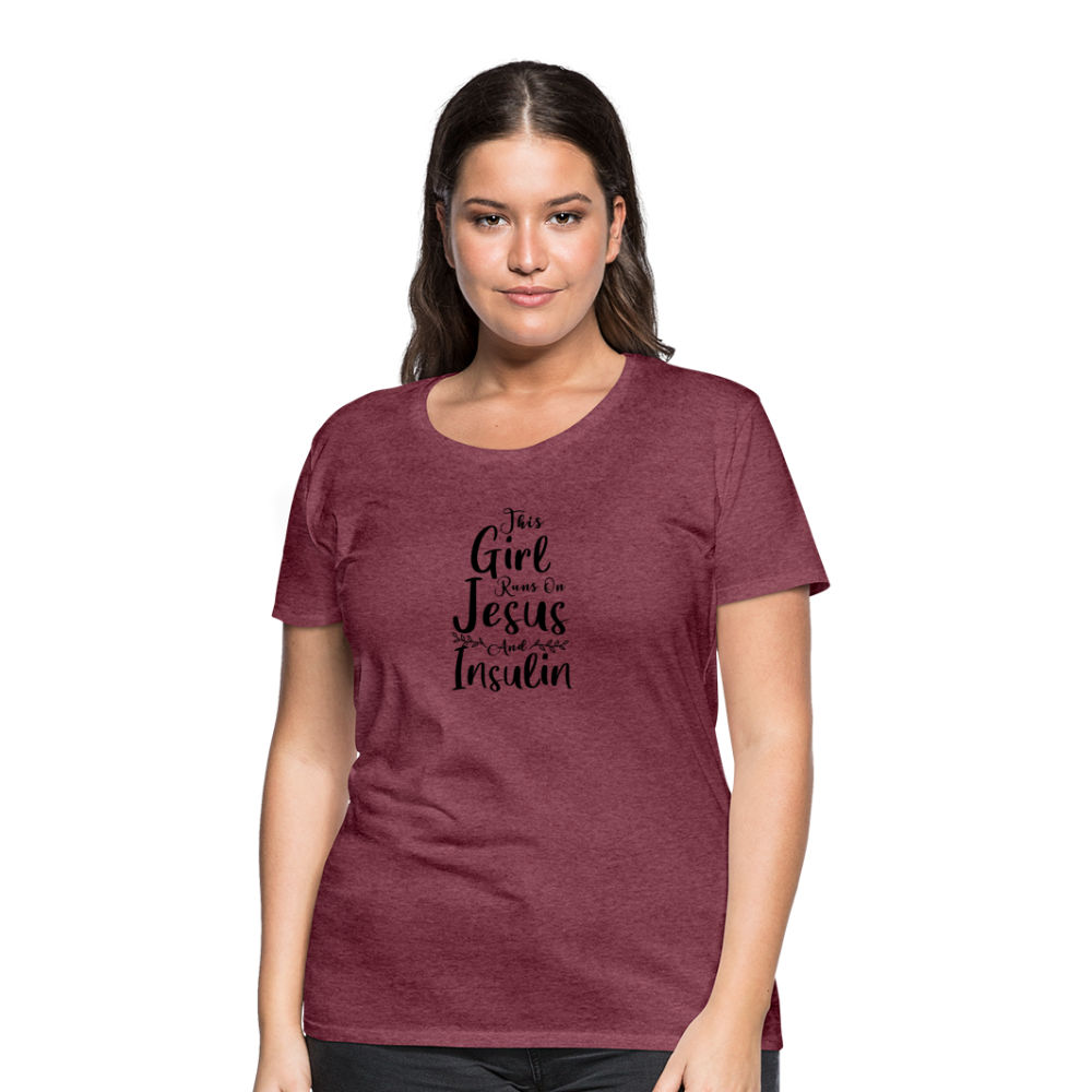 This Girl Runs On Jesus & Insulin Women’s Comfort T-Shirt - heather burgundy