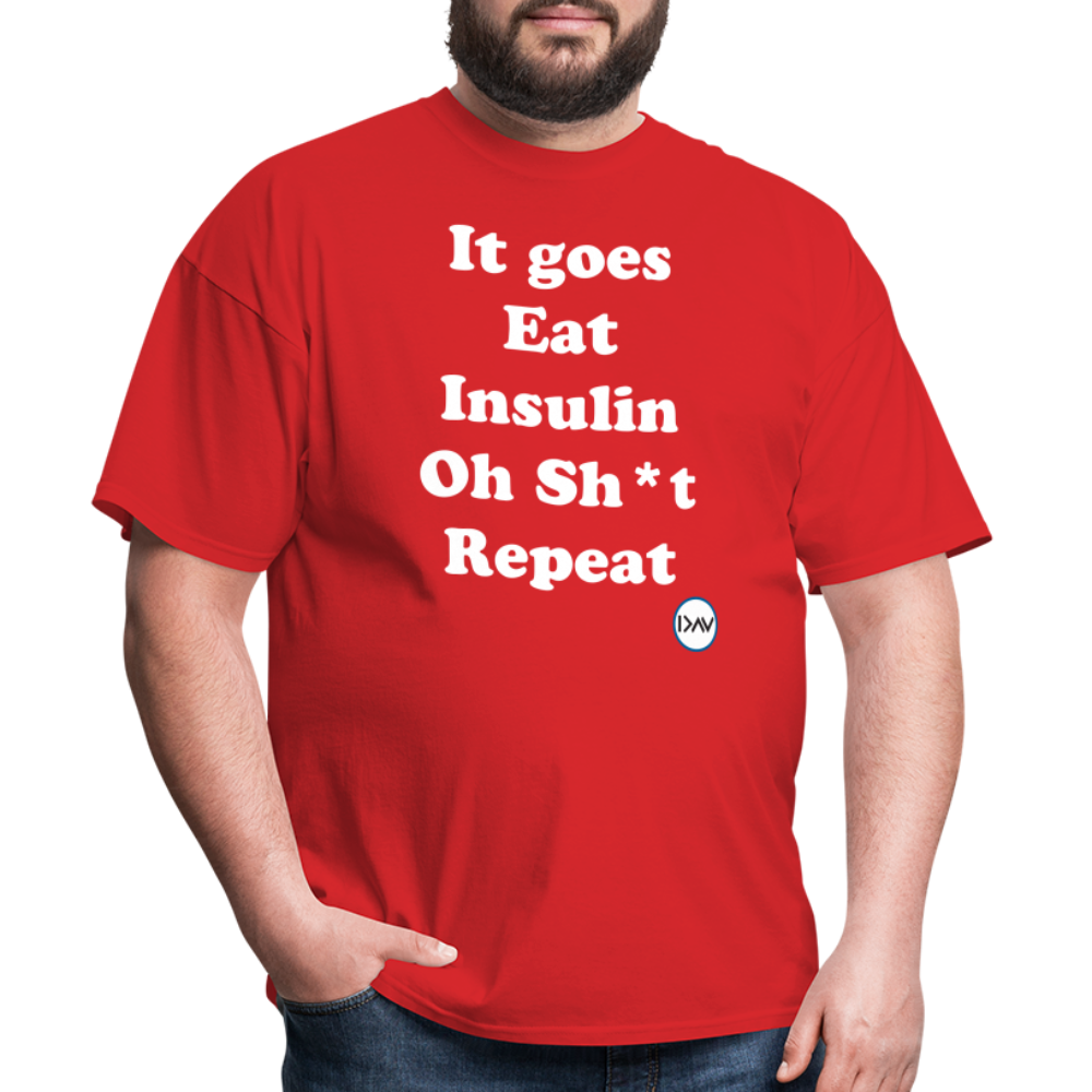 It goes Eat Insulin Oh Sh*t Repeat Parody Unisex Classic T-Shirt - red