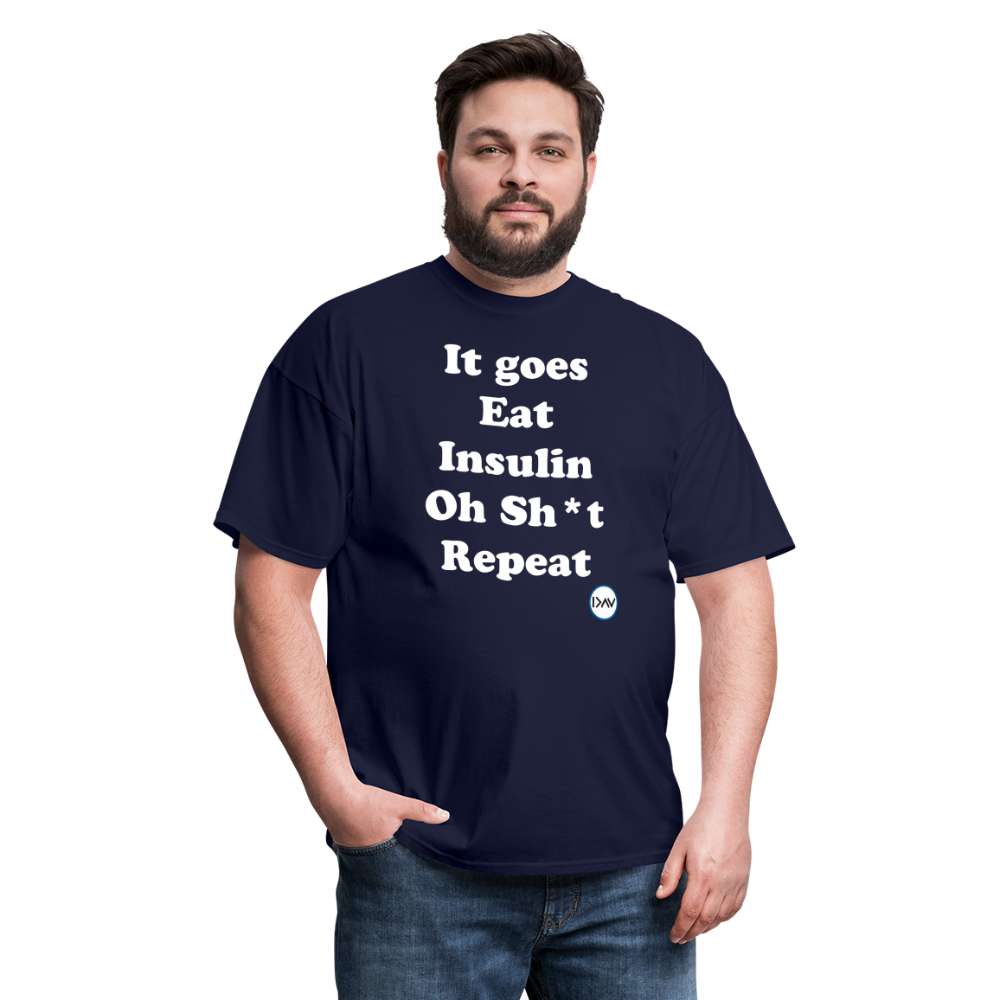 It goes Eat Insulin Oh Sh*t Repeat Parody Unisex Classic T-Shirt - navy