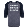 Worlds Okayest Diabetic Humor Premium Softstyle Unisex Raglan Baseball T-Shirt - heather blue/navy