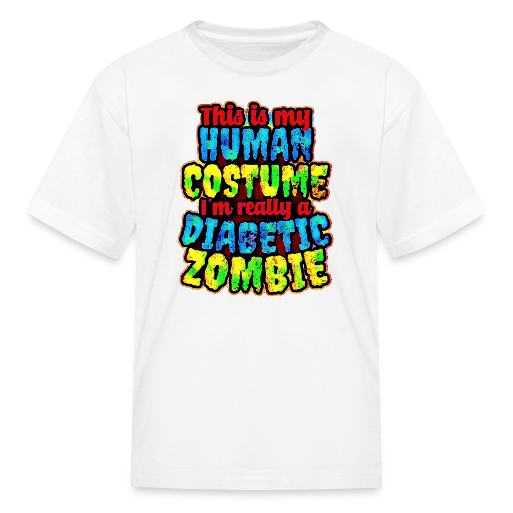 Human Costume & Diabetic Zombie Halloween Funny Kids Youth T-Shirt - white