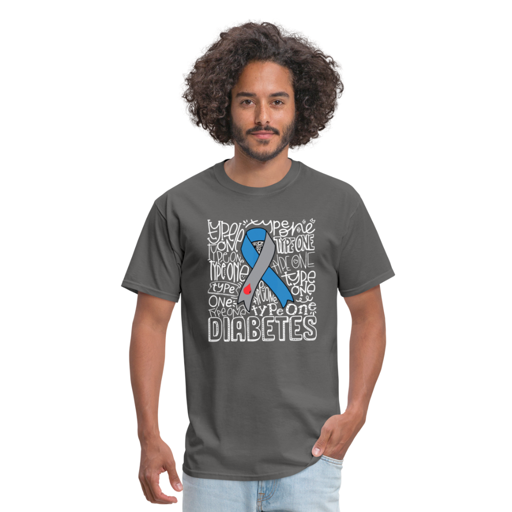 Diabetes Awareness Ribbon Word Art Artwork Unisex Softyle T-Shirt - charcoal